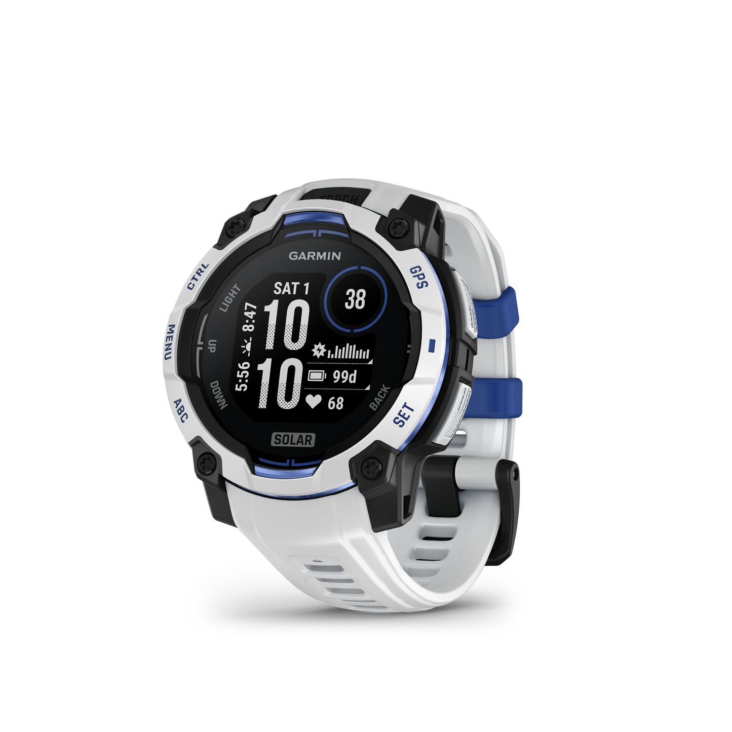 Garmin Instinct 3 45mm Solar Whitestone with Whitestone Bolt Blue Band