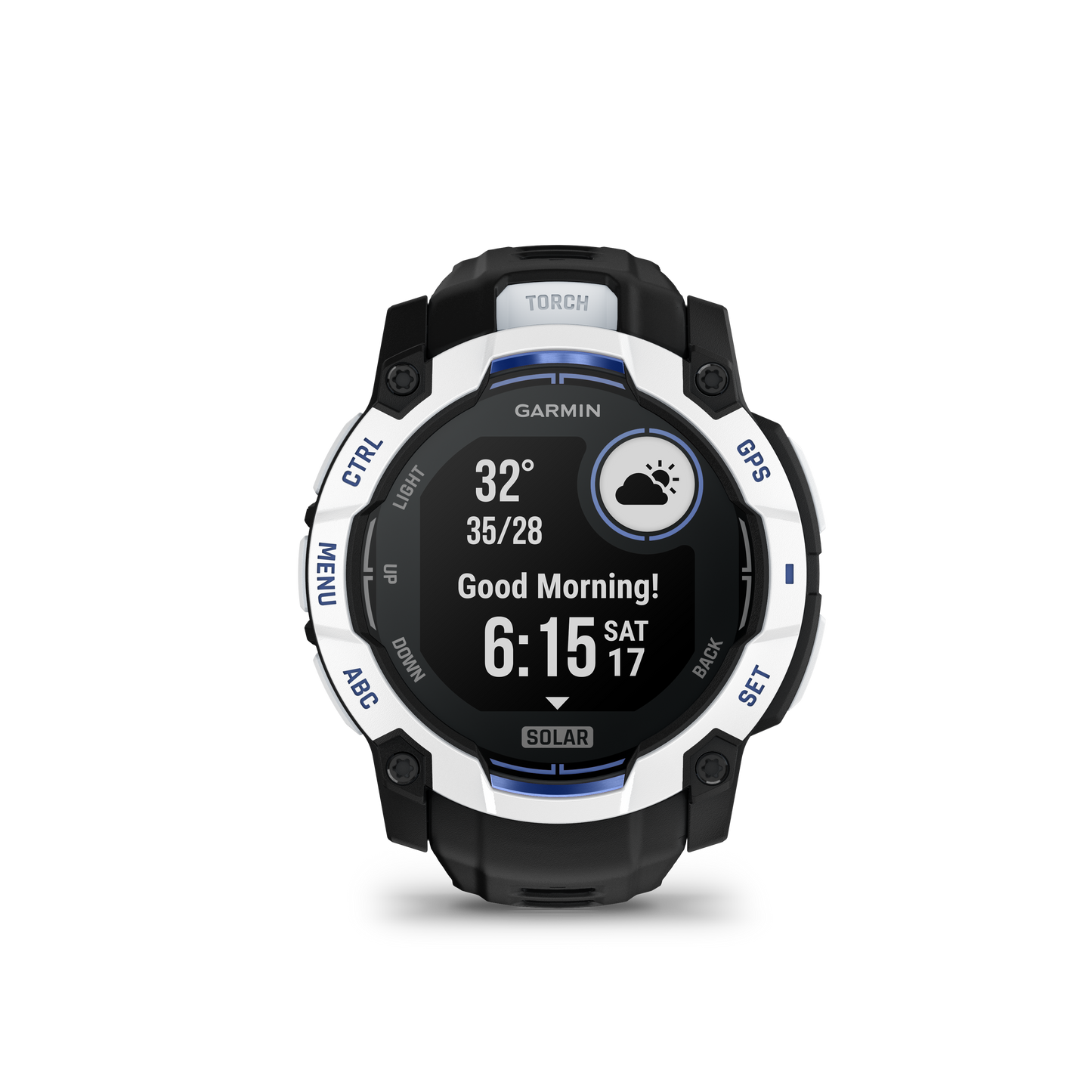 Garmin Instinct 3 50mm Solar Whitestone with Black Bolt Blue Band