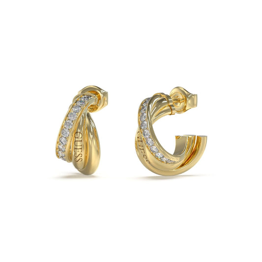 Gold Stone Set Twisted Half Hoop Earrings