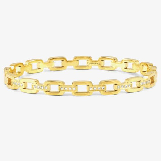 Pretty Bangles Gold Plated Square Link Cubic Zirconia Bangle