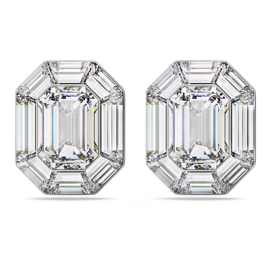 Lucent clip earrings, Octagon cut, White