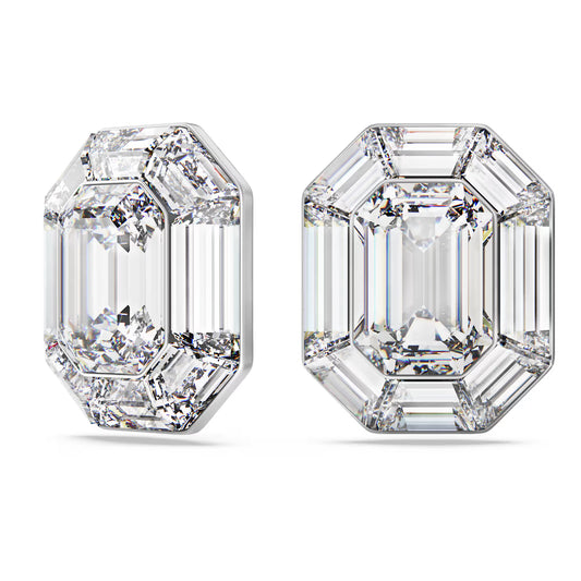 Lucent clip earrings, Octagon cut, White