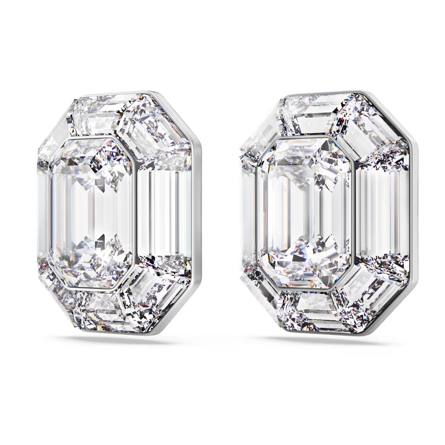 Lucent clip earrings, Octagon cut, White
