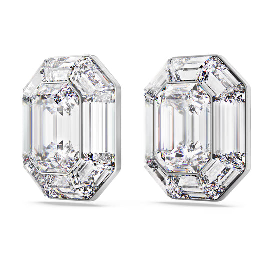 Lucent clip earrings, Octagon cut, White
