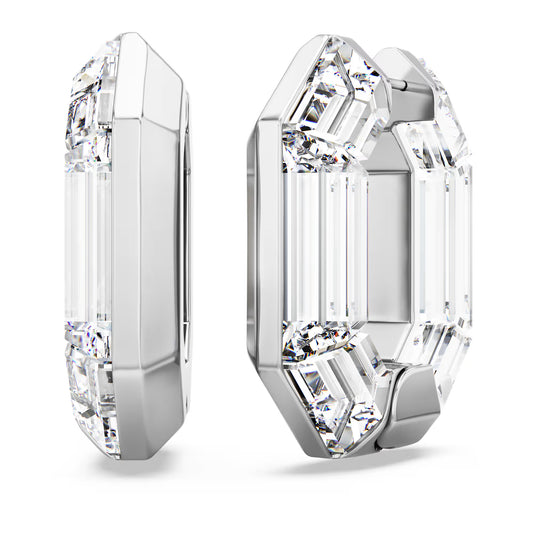 Lucent hoop earrings, Octagon shape, Small, White