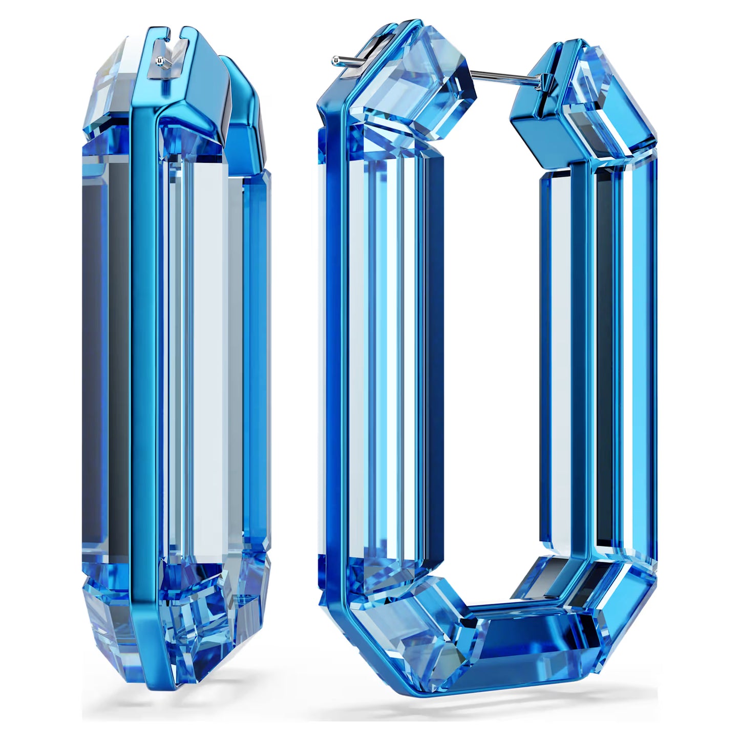 Lucent hoop earrings, Statement, Octagon shape, Blue