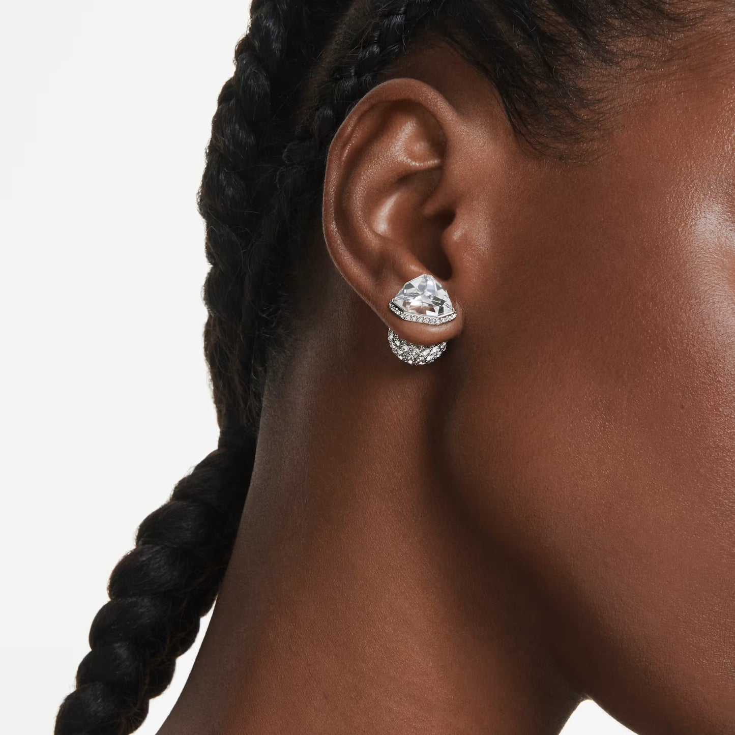 Lucent stud earrings, Pavé, Ball, White, Rhodium plated