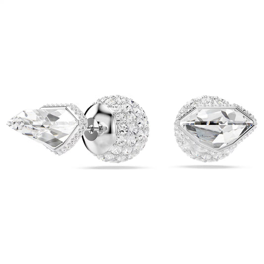 Lucent stud earrings, Pavé, Ball, White, Rhodium plated