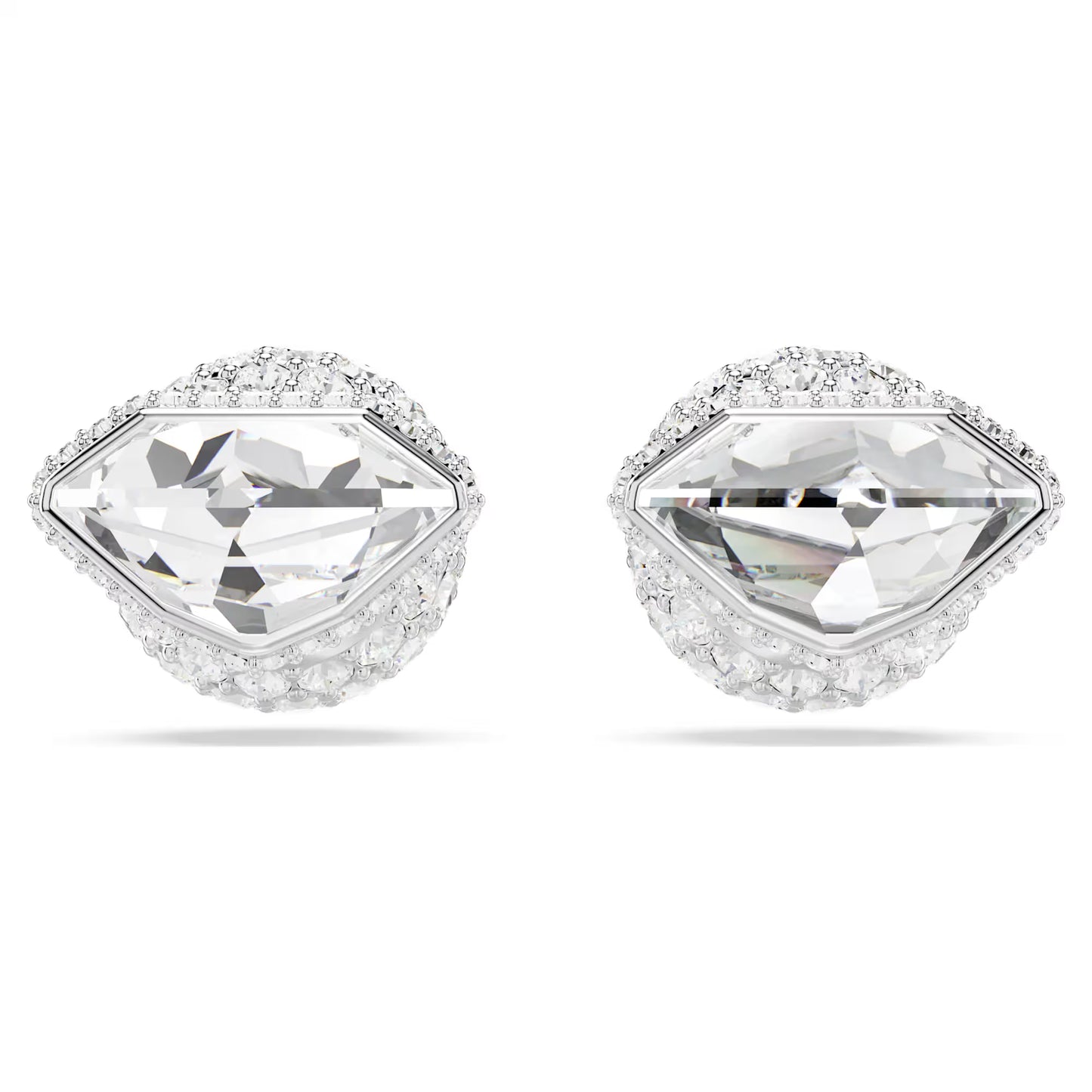 Lucent stud earrings, Pavé, Ball, White, Rhodium plated