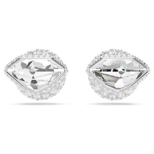 Lucent stud earrings, Pavé, Ball, White, Rhodium plated