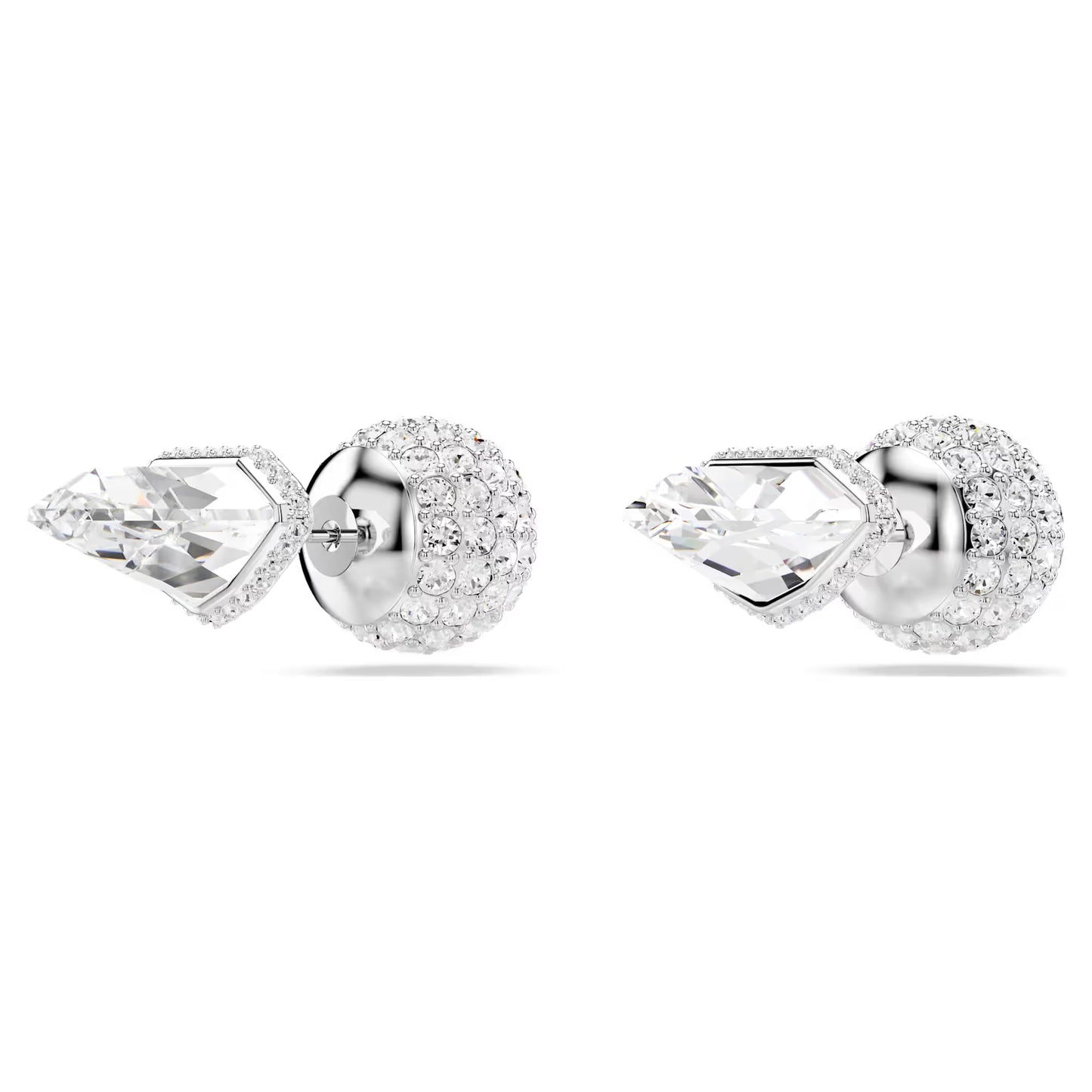 Lucent stud earrings, Pavé, Ball, White, Rhodium plated