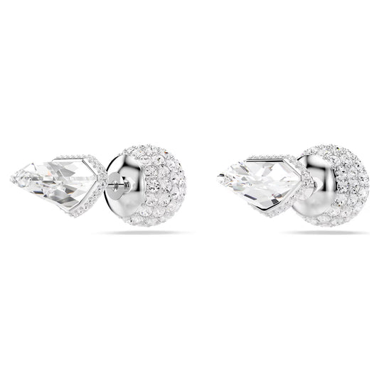 Lucent stud earrings, Pavé, Ball, White, Rhodium plated