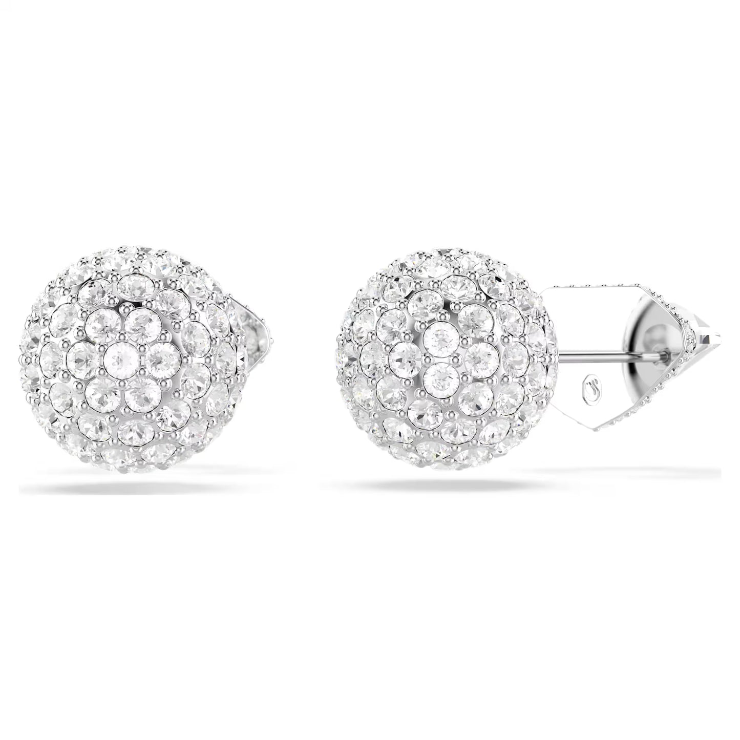 Lucent stud earrings, Pavé, Ball, White, Rhodium plated