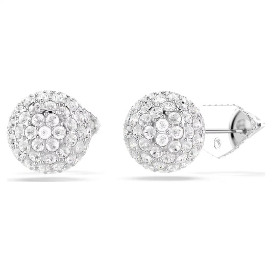 Lucent stud earrings, Pavé, Ball, White, Rhodium plated