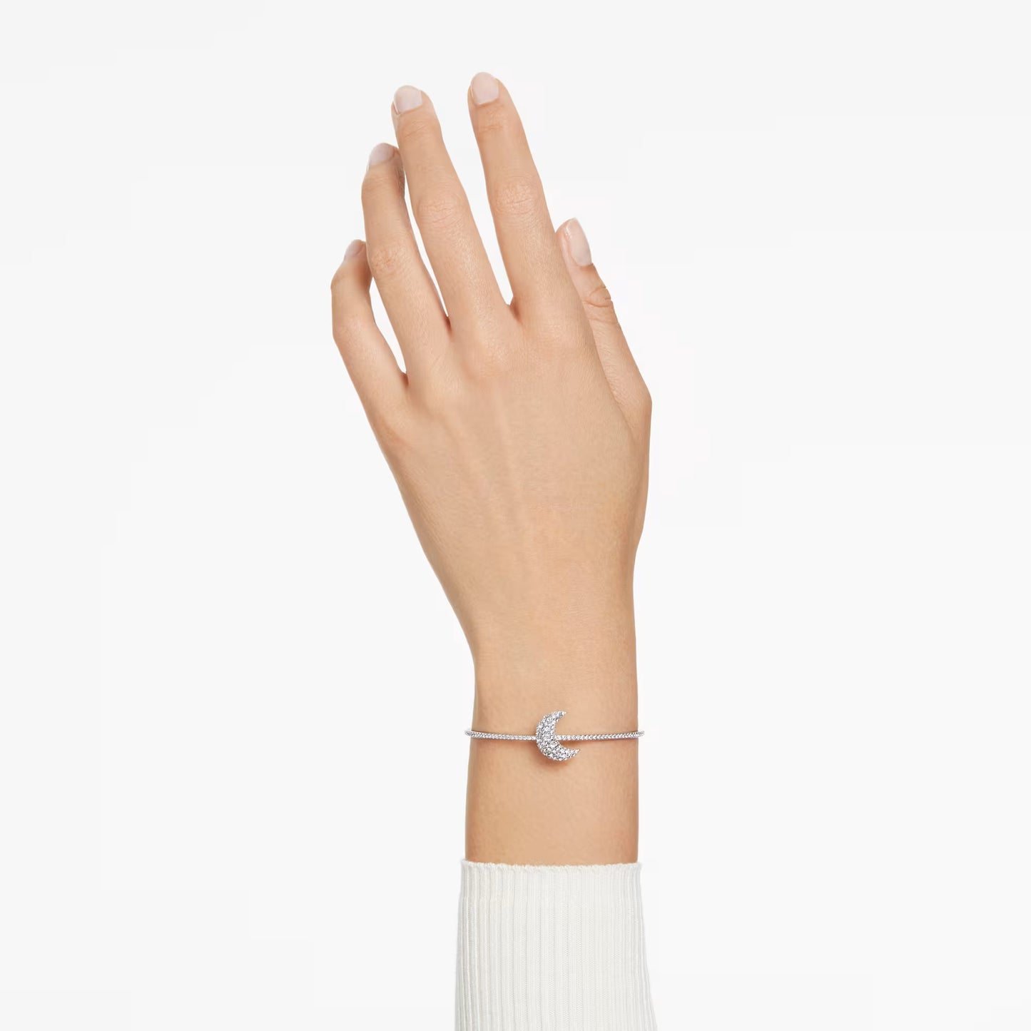 Luna bangle, Moon, White, Rhodium plated