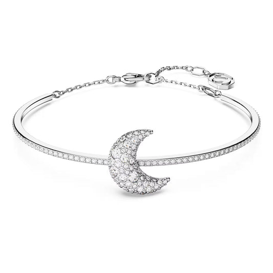 Luna bangle, Moon, White, Rhodium plated