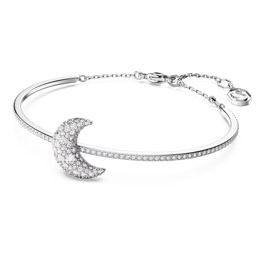 Luna bangle, Moon, White, Rhodium plated