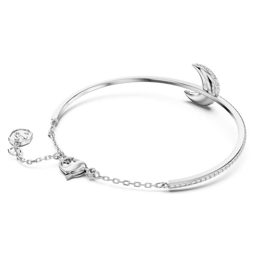 Luna bangle, Moon, White, Rhodium plated