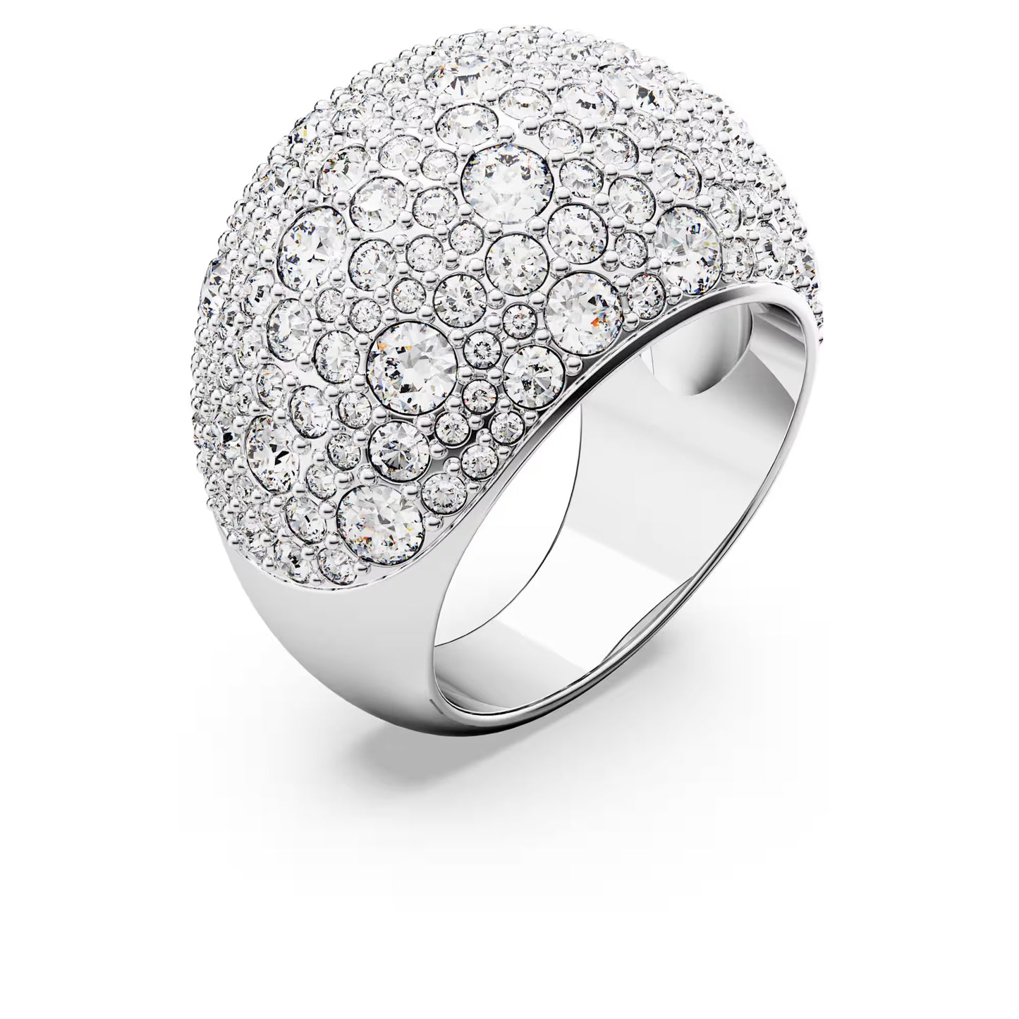 Luna cocktail ring, Moon, White, Rhodium plated