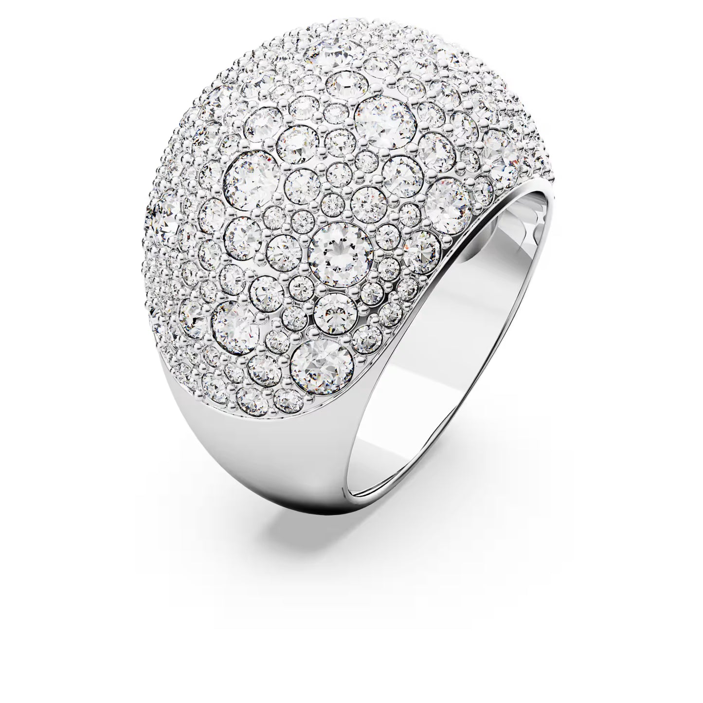 Luna cocktail ring, Moon, White, Rhodium plated