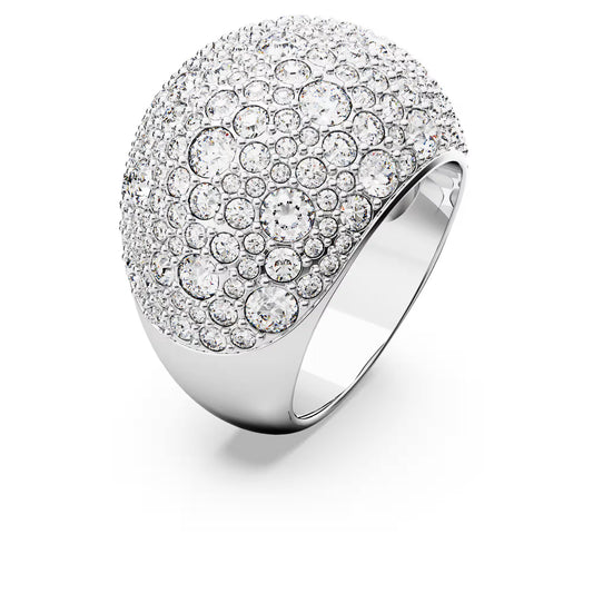 Luna cocktail ring, Moon, White, Rhodium plated