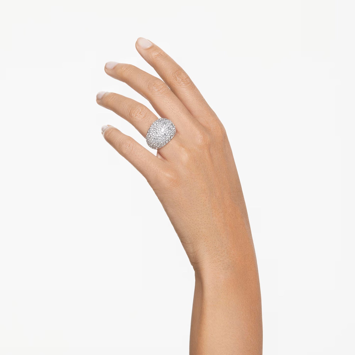 Luna cocktail ring, Moon, White, Rhodium plated