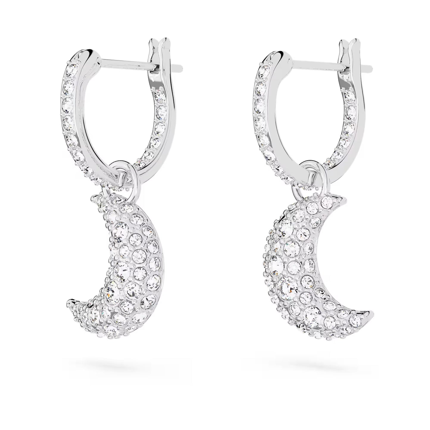 Luna drop earrings, Moon, White, Rhodium plated