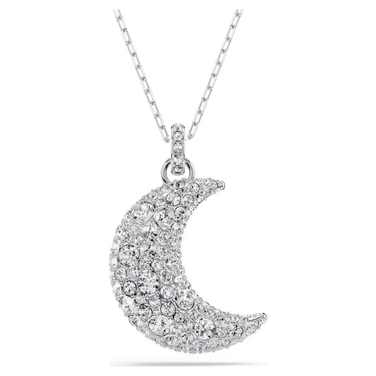 Luna pendant, Moon, White, Rhodium plated