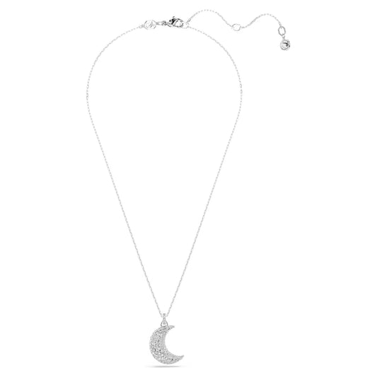Luna pendant, Moon, White, Rhodium plated