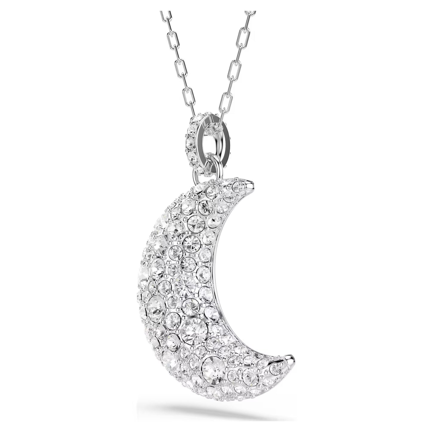 Luna pendant, Moon, White, Rhodium plated