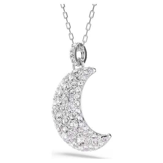 Luna pendant, Moon, White, Rhodium plated
