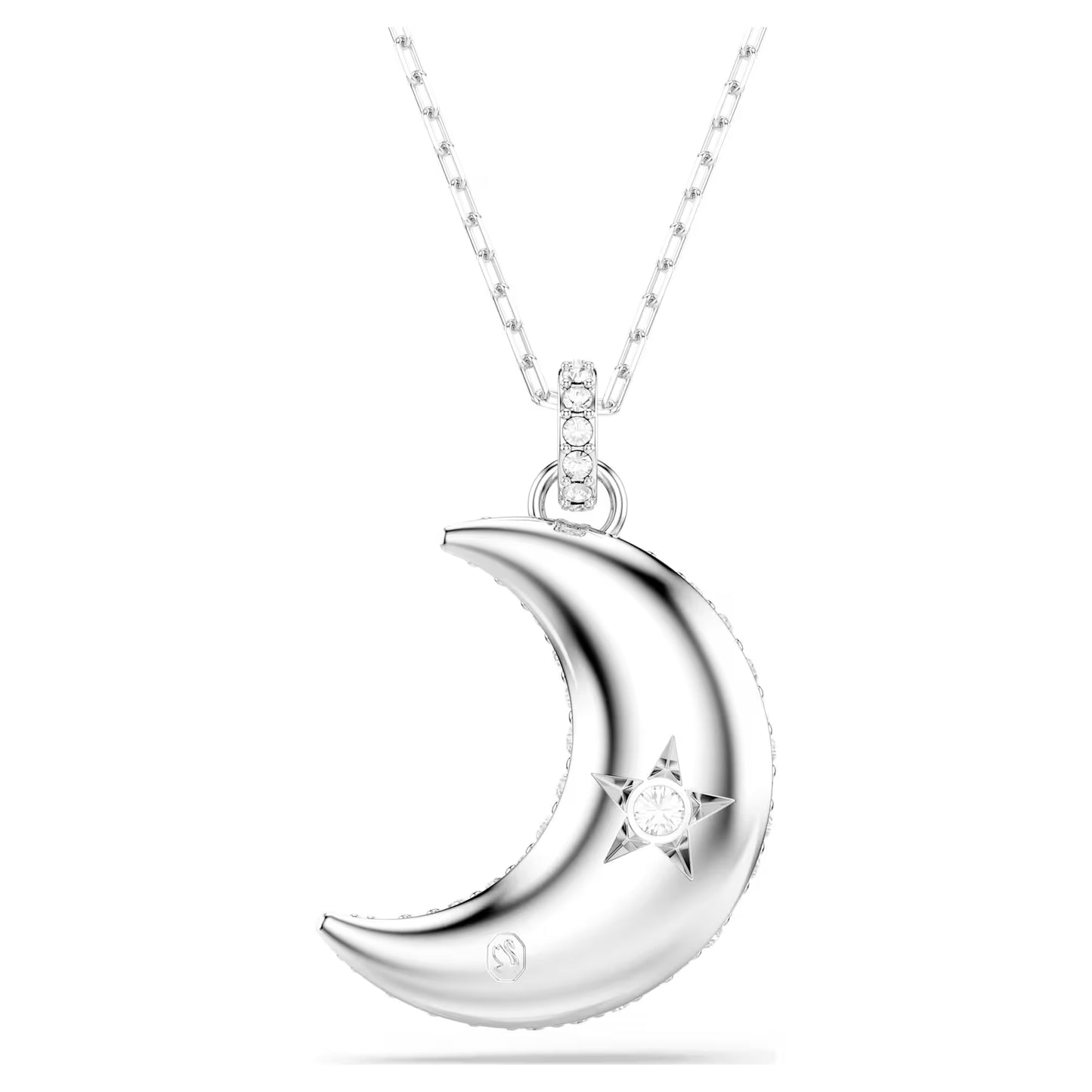 Luna pendant, Moon, White, Rhodium plated