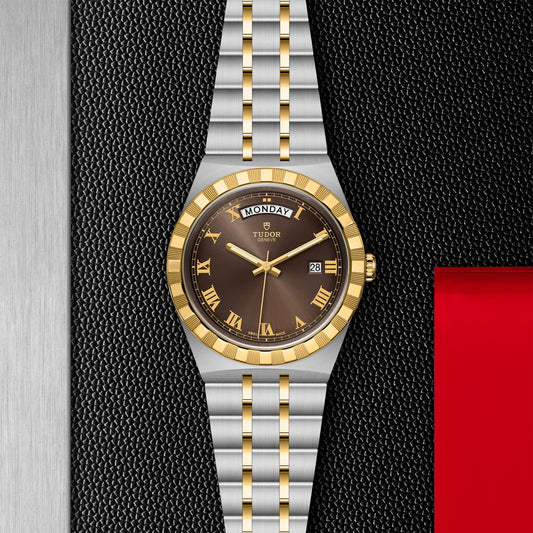 ROYAL 41mm | Steel Case Gold Bezel Chocolate Dial