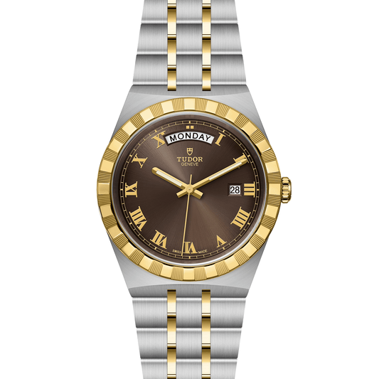 ROYAL 41mm | Steel Case Gold Bezel Chocolate Dial