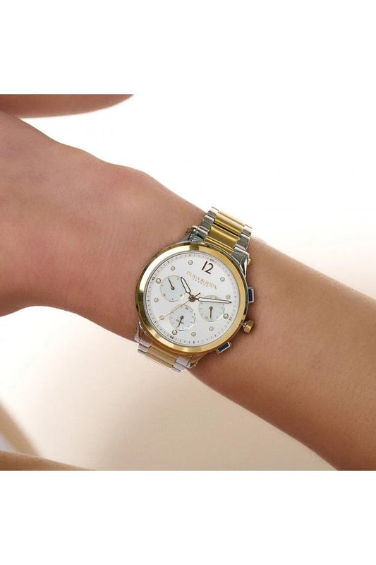 Sports Luxe 38 mm Multifunction Metallic White and 2-tone Watch