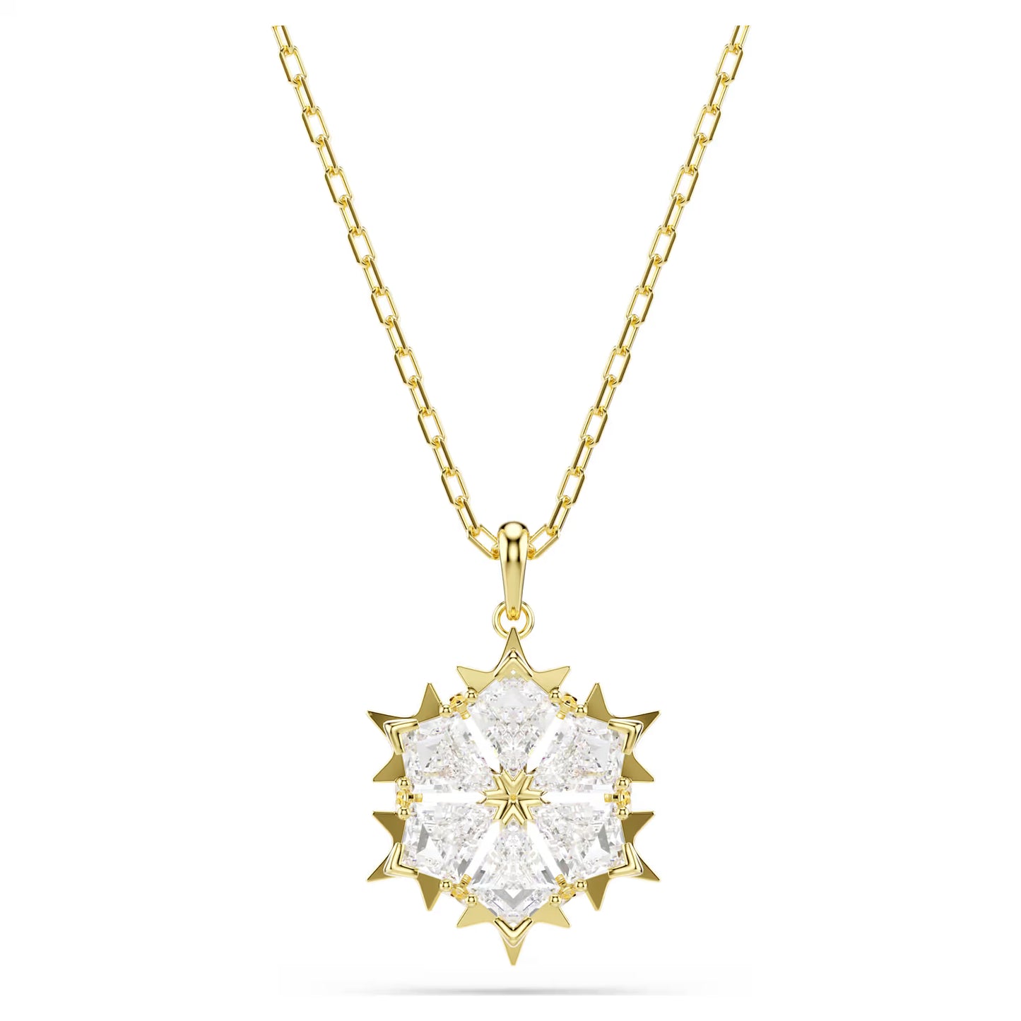 Magic pendant, Mixed cuts, Snowflake, White, 18K gold finish