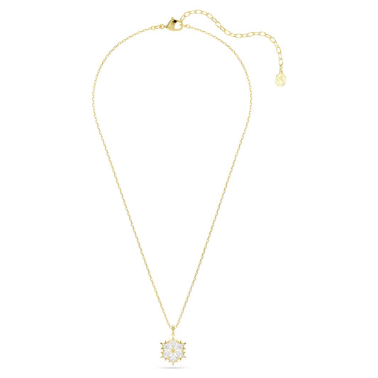 Magic pendant, Mixed cuts, Snowflake, White, 18K gold finish