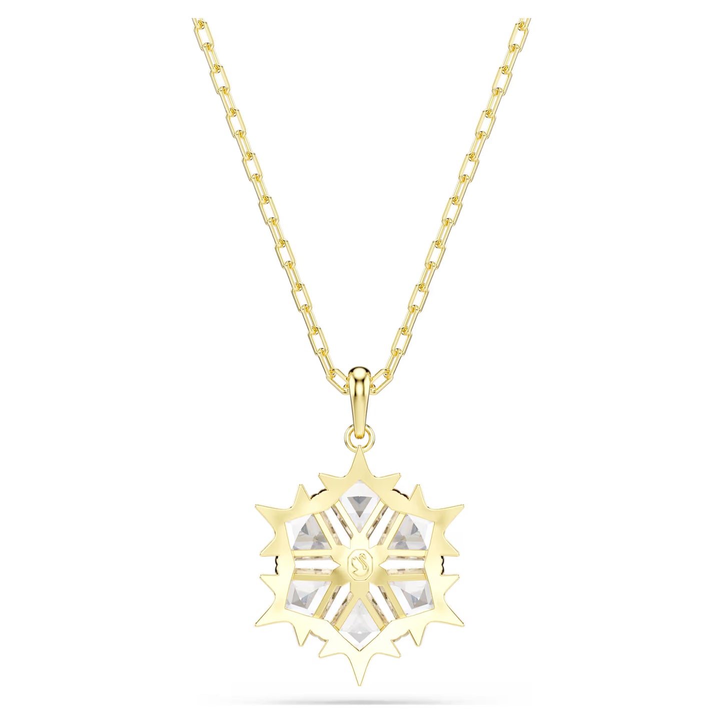 Magic pendant, Mixed cuts, Snowflake, White, 18K gold finish