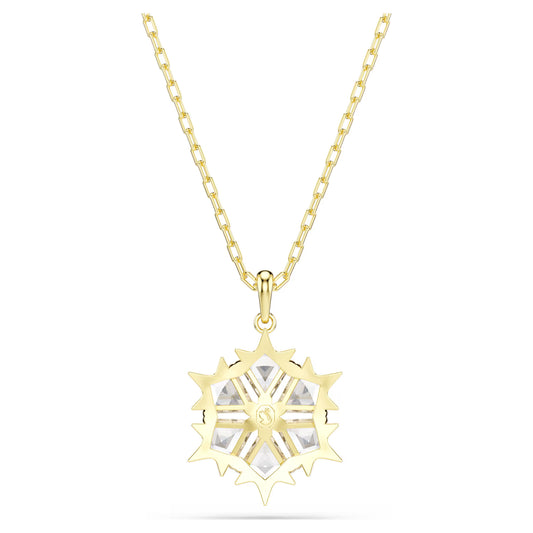 Magic pendant, Mixed cuts, Snowflake, White, 18K gold finish