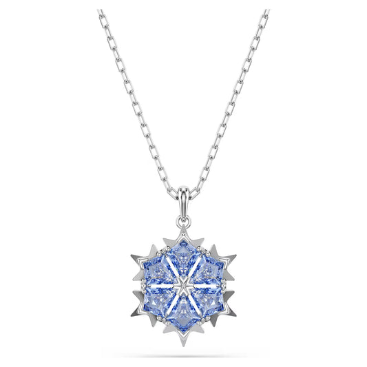 Magic pendant, Snowflake, Blue, Rhodium plated