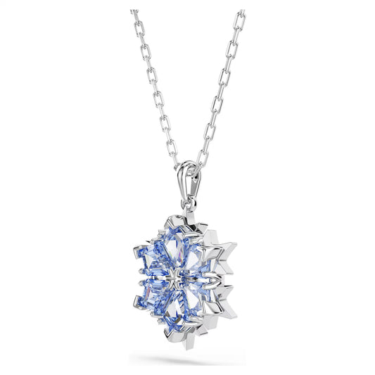 Magic pendant, Snowflake, Blue, Rhodium plated
