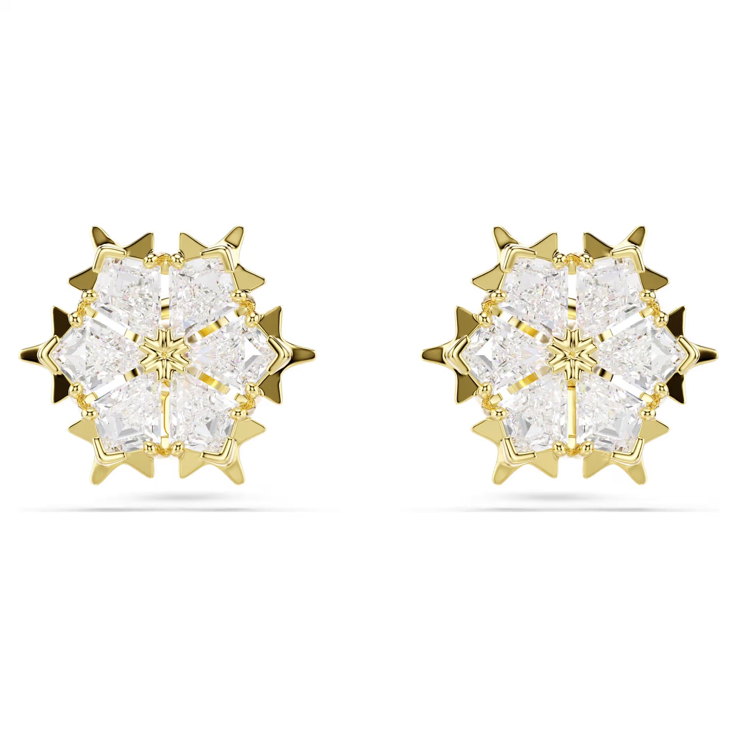 Magic Stud Earrings Mixed cuts, Snowflake, White, 18K Gold Finish
