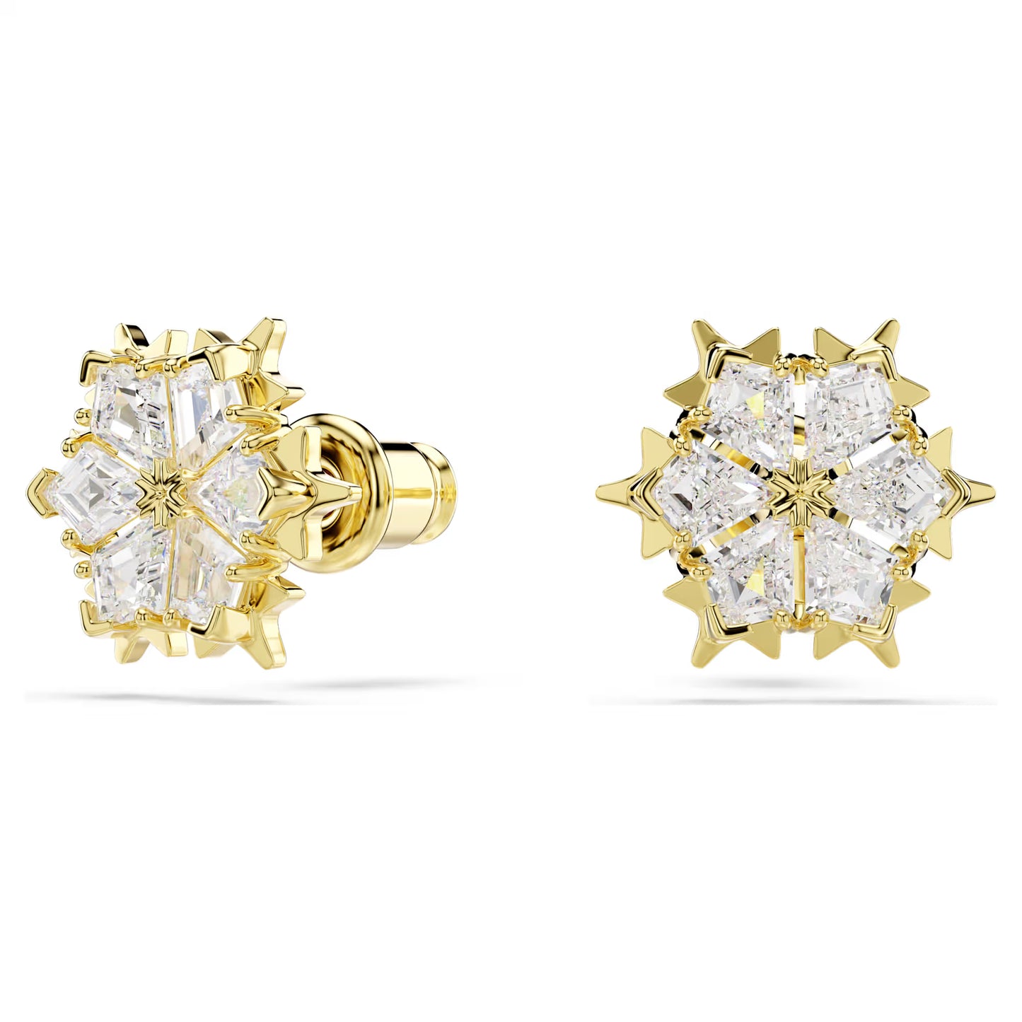 Magic Stud Earrings Mixed cuts, Snowflake, White, 18K Gold Finish