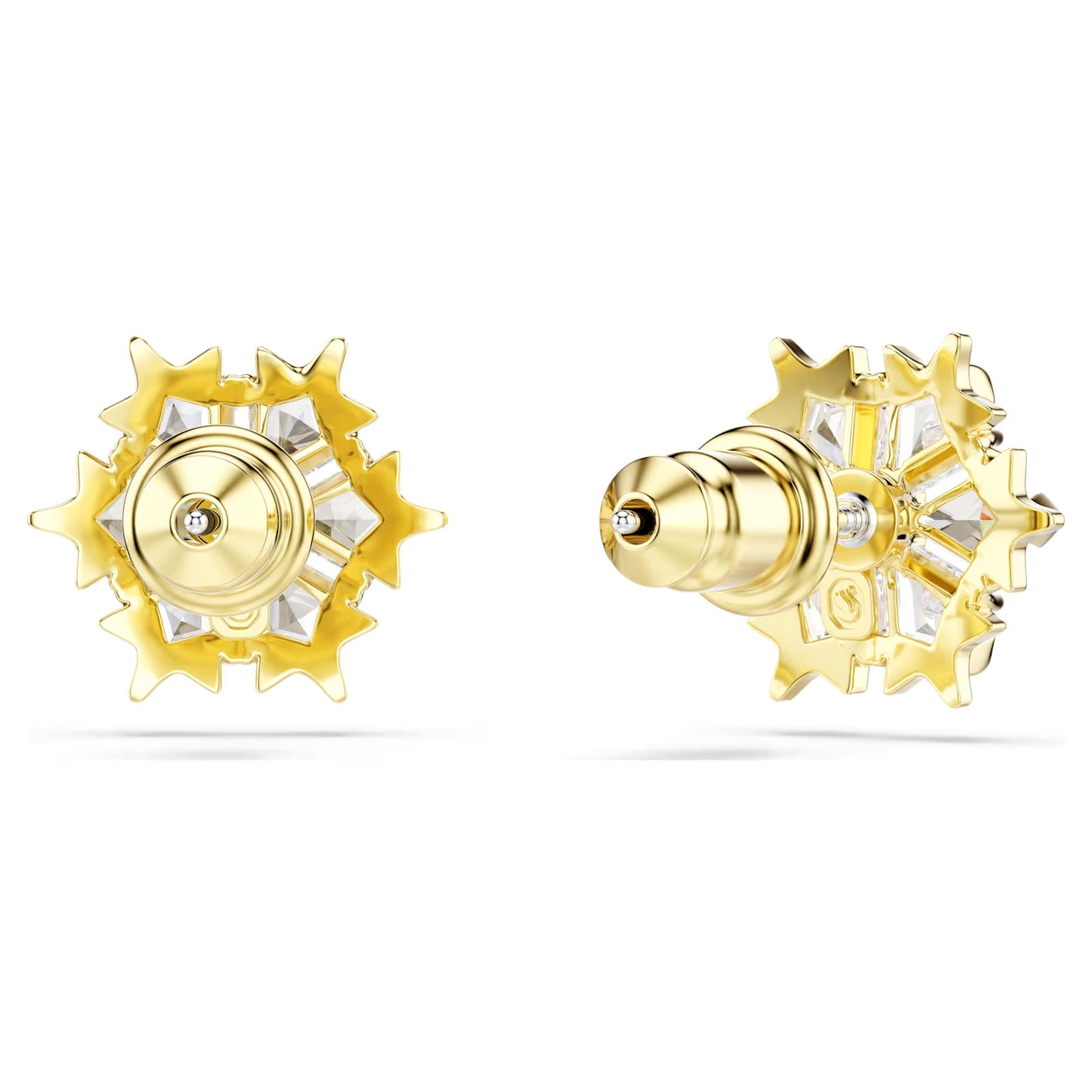 Magic Stud Earrings Mixed cuts, Snowflake, White, 18K Gold Finish