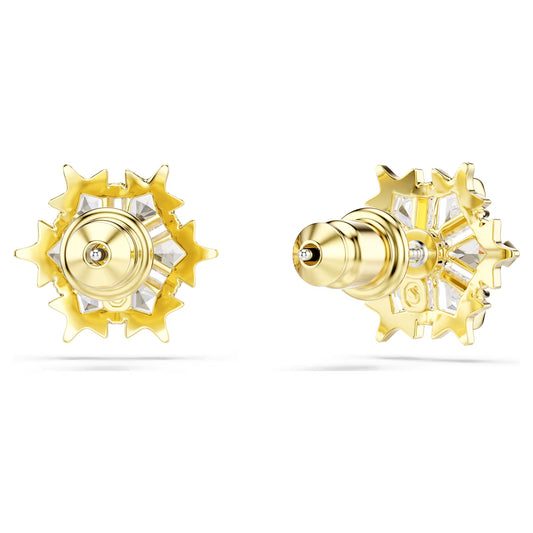 Magic Stud Earrings Mixed cuts, Snowflake, White, 18K Gold Finish