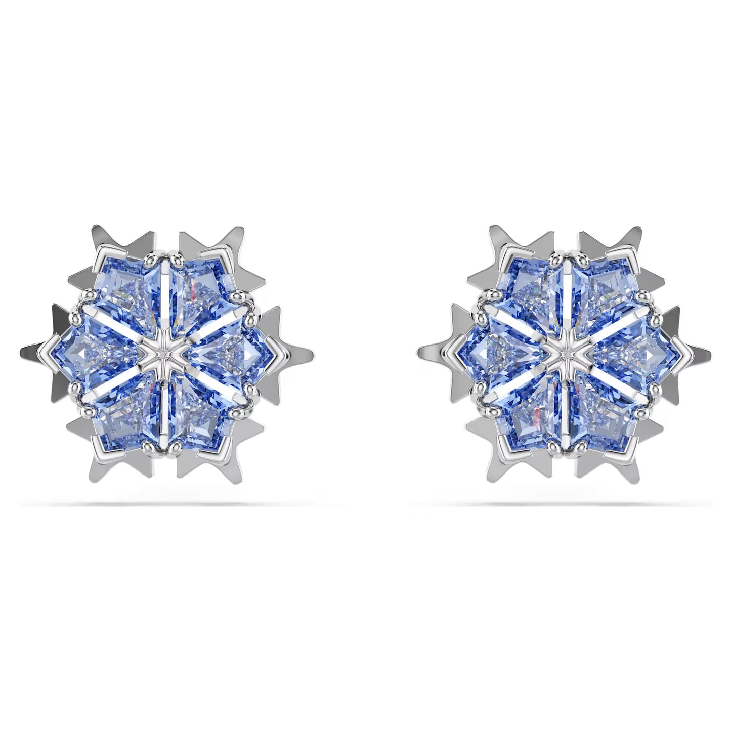 Magic stud earrings, Snowflake, Blue, Rhodium plated