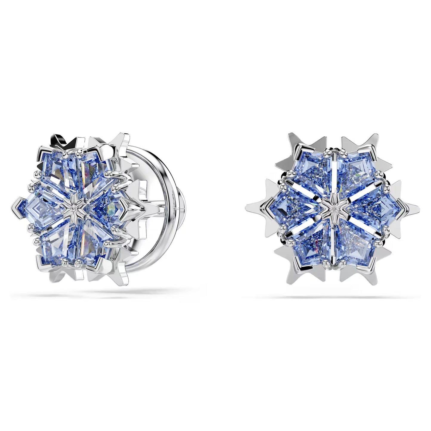 Magic stud earrings, Snowflake, Blue, Rhodium plated