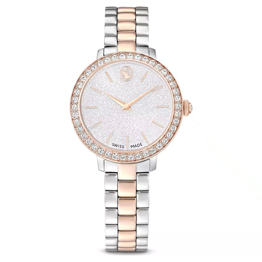 Matrix 3-link watch, Swiss Made, Metal bracelet, Silver Tone, Rose gold-tone finish