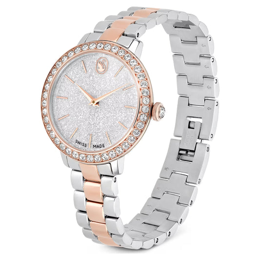 Matrix 3-link watch, Swiss Made, Metal bracelet, Silver Tone, Rose gold-tone finish