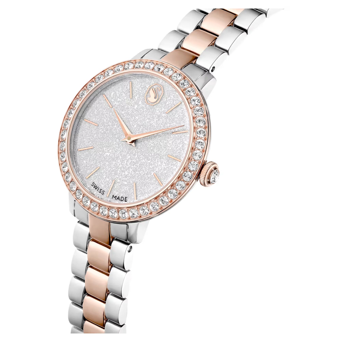 Matrix 3-link watch, Swiss Made, Metal bracelet, Silver Tone, Rose gold-tone finish